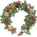 Ling's moment 5FT Terracotta Artificial Flower Garland Rose Eucalyptus Leaves Fall Floral Garland Burnt Orange Arch Flowers Vine for Wedding Party Backdrop Decor Mantel Table Centerpieces Decorations