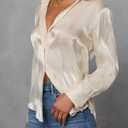 IYICLOTH Button Down Shirts for Women Business Casual Fitted Tops Long Sleeve V-Neck Work Blouse Formal,L Champagne