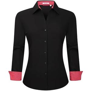 Esabel.C Womens Button Down Shirts Long Sleeve Regular Fit Stretch Work Blouse 3XL
