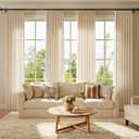 Pinch Pleated Linen Sheer Curtains 96" 2 Panels Cream Beige, Viral Pinch Pleat Clips, Light Filtering Privacy Anti-Glare, Wide Width Memory Shaped No-Iron for Living Bedroom Dining Room W40xL96