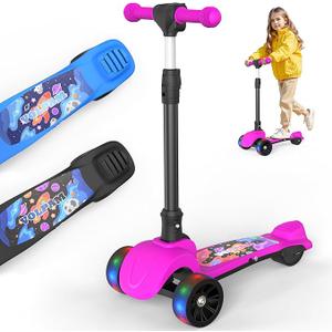 VOLPAM C001 Electric Scooter for Kids, 80W Motor, Max Safe Speed 5MPH, 3 Adjustable Height, Lean-to-Steer, 3.5" Lighted Up Wheel, Foldable Scooter for Boys & Girls, Max Load 110lbs