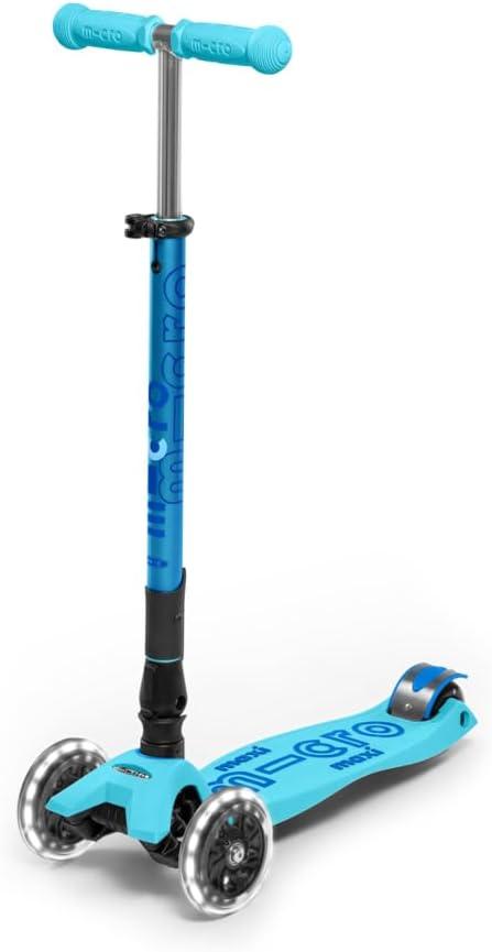 Micro Kickboard | Maxi Foldable LED Kids Scooter for Ages 5-12 | Children up to 110 lbs | 3 Wheel Lean-to-Steer Design | Adjustable T Bar | Smooth Ride, Motion Activated PU LED Wheels | Swiss Design