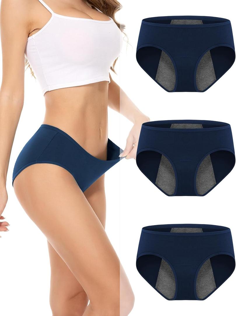 Womens Period Underwear Heavy Flow Menstrual Period Panties Leak-Proof Hipster Panty for Female Teens Girls 3 Pack (L)