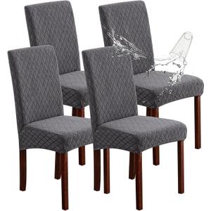 Genina Waterproof Chair Covers for Dining Room Set of 4, Dining Chair Cover Removable Parson Chair Slipcover Chair Protectors Covers for Kitchen (Argyle-Dark Gray, 4 PCS)