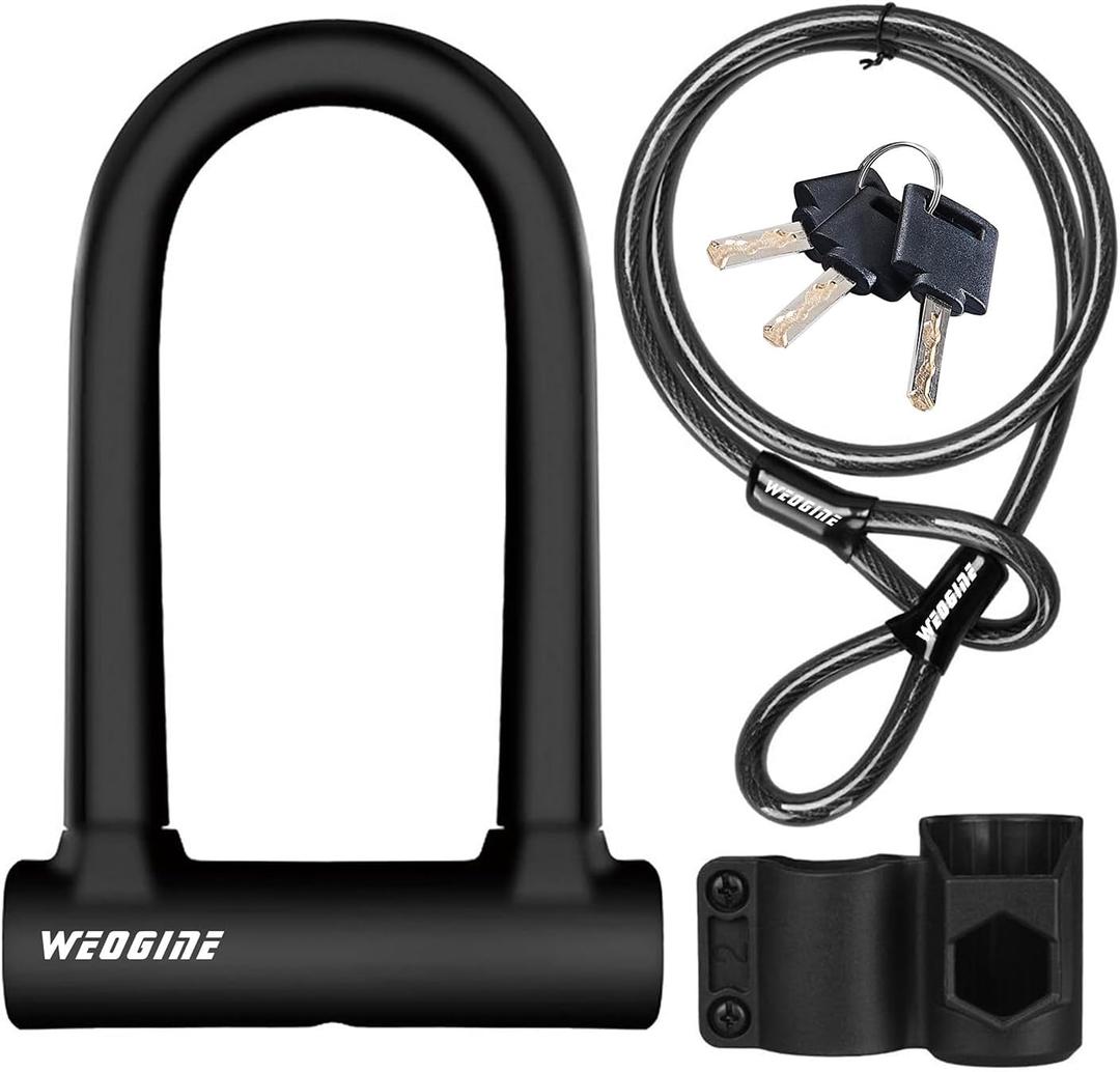 Bike U Lock with 5ft Security Cable 17mm Shackle, Bike Lock with 3 Keys and Mounting Bracket, Bicycle U-Locks Perfect for Road, Mountain, and Electric Bikes,Bicycle Lock (Black)