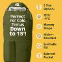 Retrospec Dream Mummy Sleeping Bag - 5, 15, & 30F Cold Weather Camping & Travel Essential Gear with Water - Resistant Shell & Synthetic Fill - Zippered Pocket & Stuff Sack, 15F Long