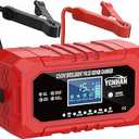 YONHAN 15A Battery Charger, 12V/24V LiFePO4 & Lead Acid Car Battery Charger, 9Stage Trickle Charger with Temp Compensation, Automotive Battery Maintainer for Car Truck Motorcycle Lawn Mower Boat(Red)