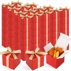 Jutom 100 Pcs Mini Favor Boxes Extra Small Candy Boxes Paper with Gold Ribbon for Valentine's Day Birthday Wedding Anniversary Supplies(2 x 2 x 2 Inch,Red)