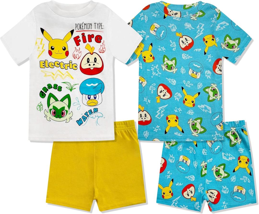 Pokmon Boys Pajama Set - 4 Piece Short Sleeve & Shorts Pajama Set - 100% Cotton PJs, Snug-Fit Kids Summer Pajamas, size 10