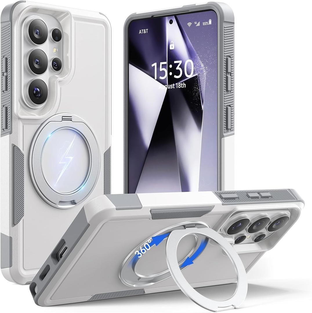 for Samsung Galaxy S26 Ultra case with Stand, 7X Military-Grade Drop Protection, Shock-Absorbing Phone Rugged Cover, Compatible with MagSafe Accessories,360 Magnetic Stand, White