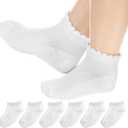 6 Pack Girls White Socks White Socks With Ruffles Kids Ruffles Sock Girls School Uniform Kids Cotton Crew Ankle Cute Frilly Dress Sock 6-8Years (White)