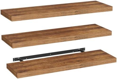 RALGEND Floating Shelves for Wall, 1.5" Thick Wall Shelf Set of 3 with Invisible Bracket, L39.4" x W7.9" Hanging Shelves Farmhouse Home Decor for Bathroom, Living Room, Bedroom Rustic Brown 10301BJP3BF