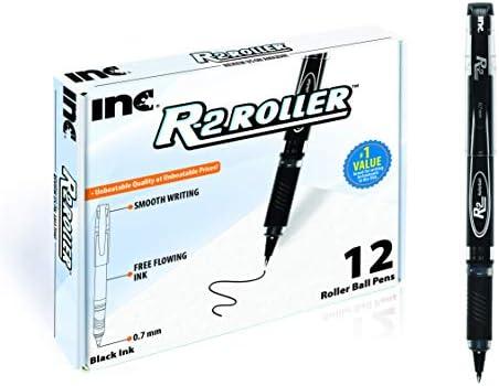 Inc. R2 Rollerball Pens - 0.7 mm Medium-Point Pen Set With Comfort Grip for School, Office, Writing, and Journaling, 5 Pack, Black Ink