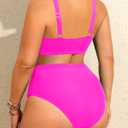 Holipick Two Piece Plus Size Swimsuits for Women High Waisted Bikini Tummy Control Bathing Suits Twist Front Swimwear Hot Pink