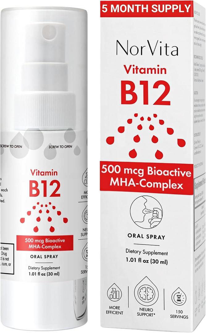 2 x Vitamin B12 Spray 500 mcg (150 Servings) - Quick Absorption MHA Complex (Methylcobalamin, Hydroxycobalamin, Adenosylcobalamin) - Vegan, Non-GMO, Liquid B12 Supplement