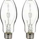 100W Metal Halide Bulb ED17 Clear Medium Base, 4000K Neutral White 9000 Lumens, HID Light Bulb for Warehouse Stadium Industrial High Bay Parking Lot Lighting