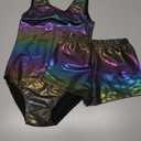 Nymphperi Girls Gymnastics Leotards 2 Piece Shiny Sleeveless Bodysuits with Sparkly Breathable Shorts Suit