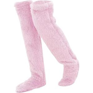 Over Knee Fuzzy Socks high Plush Stockings Fuzzy Long Leg Warmers Winter Home Fluffy Sleeping Socks (One Size, Pink)