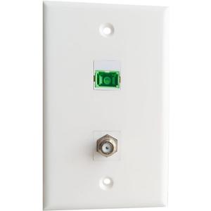 SC/APC Fiber Optic and Coax Wall Plate - 1 Port Fiber Optical Keystone Jack, 1 Port Cable TV F Type Coaxial Connector - White