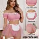 Aranmei Lingerie for Women Sexy Lingerie Sets Mini Mesh Skirt with Thong 4 Pieces(with Stockings) (Pink, XL)