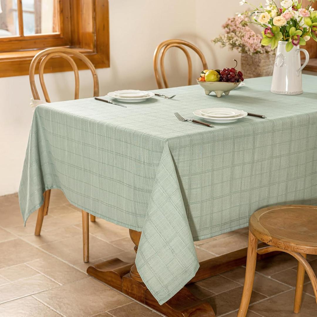 Laolitou Sage Green Checkered Spring Table Cloth Rectangle Table Gingham Textured Cotton Linen Tablecloth Wrinkle Free Stain Resistant Plaid Table Cover for Dining Kitchen, 52"X70"