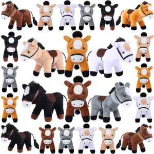 Leyndo 24 Pack Horse Plush Toys Bulk Standing Plush Horse 4 Inch Mini Stuffed with Chain Back to School Party Favor Gifts for Animal Theme Party Christmas Birthday Decoration and Supplies, 6 Colors