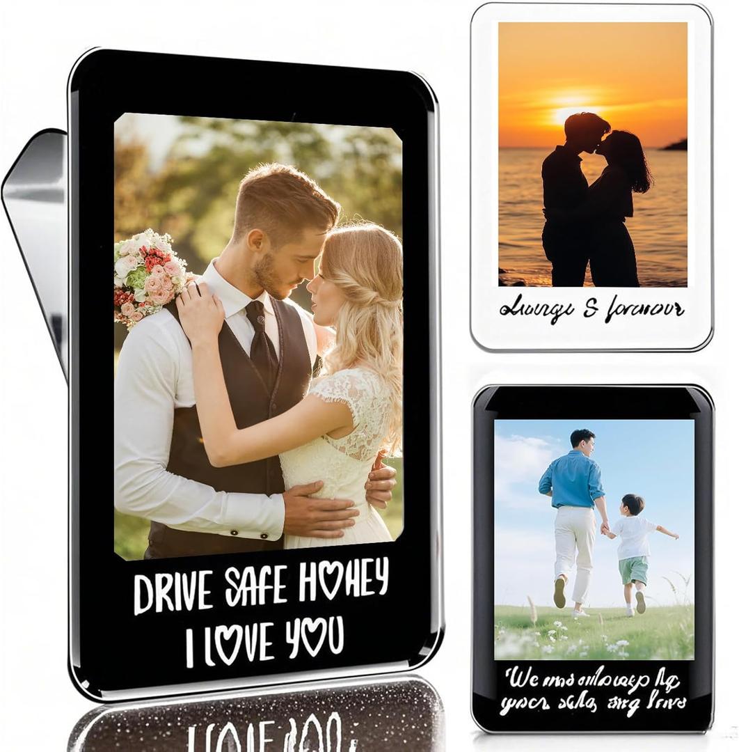2 x 2Pcs Car Picture HolderAcrylic Magnetic Personalized Photo Display Frames with Car Visor Clip for Family, Couples, Drivers, Car Sun Visor, Fridge, Safe Driving Presents,Car Accessories