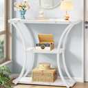 Hoctieon 3 Tier Console Table with Open Wood Shelves, Decorative Entryway Table with Curved Metal Frames, Narrow Sofa Table for Entrance, Living Room, Hallway, White Marbled, 31.5" X 11.8" X 31.5"