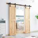 SMARTSTANDARD 6.6FT Heavy Duty Double Door Sliding Barn Door Hardware Kit,Smoothly and Quietly-Easy to Install-Includes Step-by-Step Installation Instruction Fit 20" Wide Door Panel