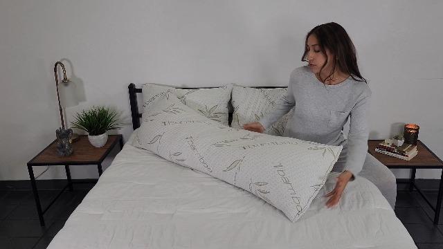 Green Leaf Collection - Shredded Memory Foam Pillows, Body Pillow, Adjustable with Zipper Green Viscose of Bamboo Cover, Soft Bed Pillow for Sleeping, Made in USA