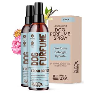 Sunny & Honey Dog Perfume Spray Long Lasting - 4 fl oz (2-Pack) - Deodorizing, Detangling & Hydrating with Avocado Oil & Silk Protein - pH Balanced Dog Cologne Spray - Fresh Breeze Scent