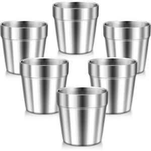 HaWare Stainless Steel Cups for Toddler Kids, 6 Ounce Double Wall Insulated Drinking Cups, Metal Cups for Children Training, Stackable Mugs for Home Restaurant, Shatterproof & Dishwasher Safe- 6 Pack