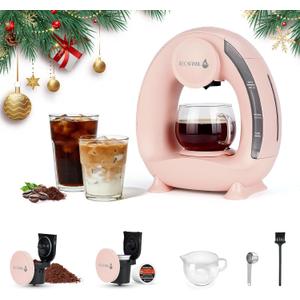 Single Serve Coffee Maker For K Cup Pod and Coffee Grounds /Tea, Fast Brew in 2 minutes, 2 IN 1 One Button Coffee Machine 4-8 Oz Brew Sizes, StylishCompact For Home, Office, RV and Dorm, Pink