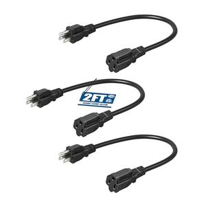 DEWENWILS 3-Pack 2FT Heavy Duty Extension Cord, 16 AWG SJTW Weatherproof Power Cable for Indoor, 3-Prong Grounded Plug for Holiday Decor/Home/Garden, ETL Listed, Black