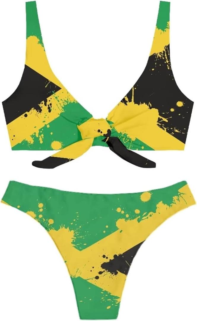 LedBack Cool American Flag Print Women's Sexy Bikini Thong Bandage Swimsuit Tie Knot Front Swimwear Set 2Pcs, M