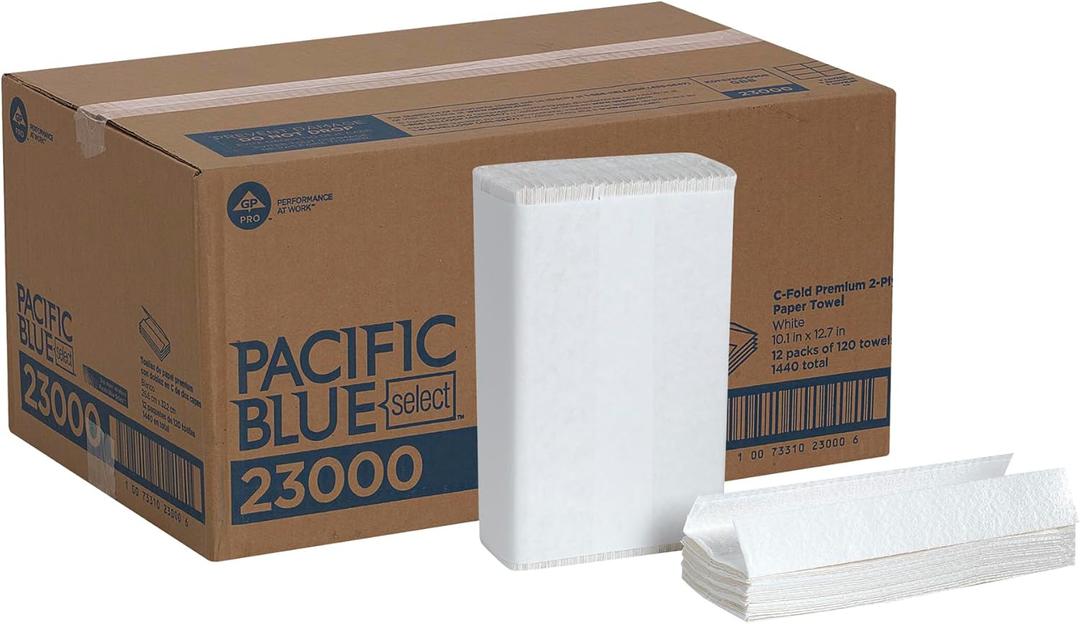 Pacific Blue Select Premium 2-Ply C-Fold Paper Towels by GP PRO (Georgia-Pacific) , White, 23000, 120 Towels Per Pack, 12 Packs Per Case