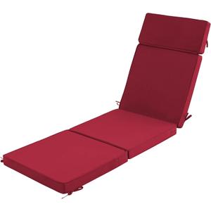 72 x 21 Inch Outdoor Chaise Lounge Cushion - Removable Cover, 4-Section Design, Water-Repellent & Fade-Resistant, 6 Tie Straps, Replacement for Patio & Pool Chairs - Burgundy