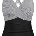 Firpearl Women Underwire Tankini Top Only Twist V Neck Swimsuits for Big Busted Ruched Tummy Control Bathing Suits Top, L