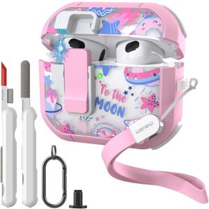 WENEW Case for AirPods 3 Case Cover Secure Lock Automatic Snap Switch Clip Cleaner Kit Lanyard Women Stylish Flower Armor Hard Shell Full Body Front LED Visible (Pink Space, AirPods 3rd) WENEW Case for AirPods 3 Case Cover Secure Lock Automatic Snap Switch Clip Cleaner Kit Lanyard Women Stylish Flower Armor Hard Shell Full Body Front LED Visible (Pink Space, AirPods 3rd)