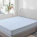 Mayfair Linen 100% Organic Cotton Percale Weave Fitted Sheet Twin Size, Light Blue, 1 Deep Pocket Twin Fitted Sheet, Fits Mattress Upto 16" Crisp and Cool Bed Linen, Luxury GOTS Certified Sheets