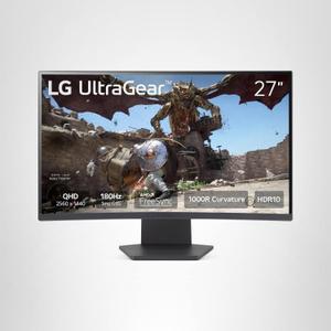 LG 27GS60QC-B Ultragear 27-inch Curved Gaming Monitor QHD (2560x1440) 180Hz 1ms 1000R AMD FreeSync HDR10 HDMIx2 DisplayPort Borderless Design Black Stabilizer DAS Crosshair FPS Counter - Black