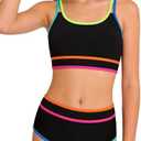 Svreeyer Teen Girls Swimsuit Color Block Sporty Bikini Sets with Cover Up Skirt 3 Piece Bathing Suit Size 15-16 Years
