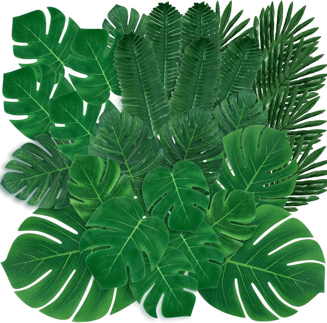 Sggvecsy 34 Pieces 6 Kinds Artificial Tropical Palm Leaves Tropical Leaves Monstera Leaves Safari Jungle Leaf with Stems for Hawaiian Luau Party Beach Table Wedding Shower Birthday Theme Decorations Sggvecsy 34 Pieces 6 Kinds Artificial Tropical Palm Leaves Tropical Leaves Monstera Leaves Safari Jungle Leaf with Stems for Hawaiian Luau Party Beach Table Wedding Shower Birthday Theme Decorations