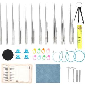 liomey 33 Size 2mm-5mm Interchangeable Knitting Needles Set with Case 4 Flexible Cables Included, Stainless Steal Circular Needles, Complete Knitting Kit for All Projects