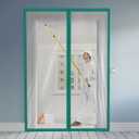 Amylove Zipper 48 x 87 Inch Dust Barrier Kit Green Edged Temporary Construction Door Barrier 4 x 7.25 ft Reusable Plastic Curtain Cover Containment Doorway Wall Screen Sheeting for Bathroom Hallway