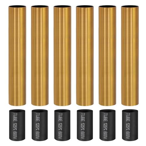 PATIKIL 5" Tall Candle Covers Sleeves, 6Pcs Metal E12 Chandelier Socket Sleeves with Insulation Heat Shrinkable Flame Retardant Tube Bulb Light Base Holder for Lamps, Golden Bronze