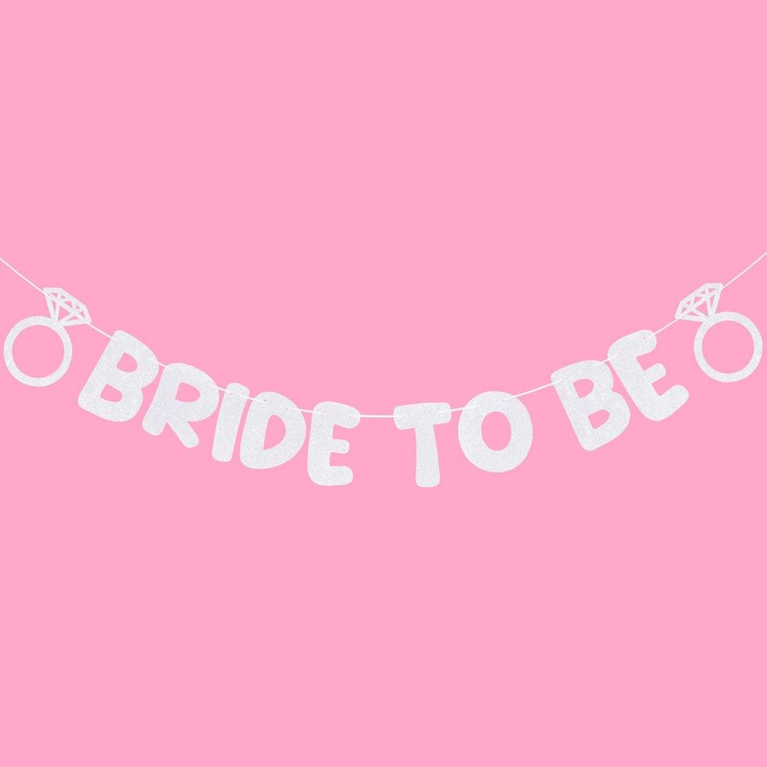 Breling Pre Strung Bride to Be Glitter Banner Bridal Shower Decorations Bride to Be Sign Bachelorette Party Banner Bridal Shower Garland for Engagement Wedding Party Decorations (White)