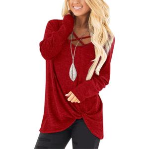 NIASHOT Womens Long Sleeves Tops V Neck Casual Fall Sweaters Shirts (Medium, 1-red)