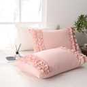 Herside Pink Ruffle King Size Pillowcase Set of 2,Chic Ruffle Pillow Sham,20x36 inches Pillow Covers,French Country Vintage Ruffled Pillowcases 2 Pack,Ultra Soft Microfiber(Pink,King)