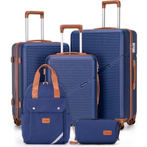 Luggage Sets 5 Piece Suitcases with Wheels, Suitcase Set ABS Hard Case Luggage with TSA Lock Spinner Wheels Durable Travel Luggage (5-Piece Set(20"/24"/28")) (DarkBlue)